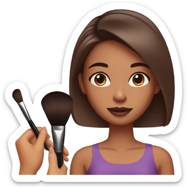 tan girl with straight dark brown hair doing her makeup sticker
