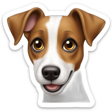 brown and white jack russell with a suprised face sticker