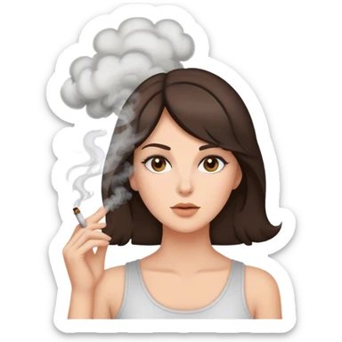 brunette woman with a lot smoke blowing of the top of her head sticker