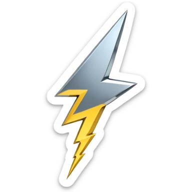 A lightning bolt emoji made of polished silver chrome, sharp yet rounded edges, glossy metallic surface, soft reflections, minimal futuristic design, iOS emoji style, centered, clean white background sticker