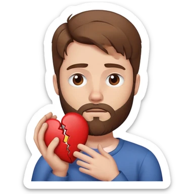 White man with brown hair and beard holding a broken heart with anxiety  sticker