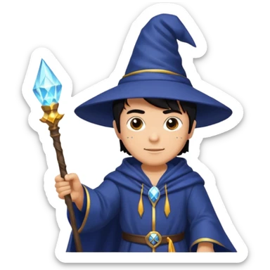 mach mir einen fitness typen in einem zauberer outfit mit schwarzen harren und ein leuchtendem zauberstab sticker