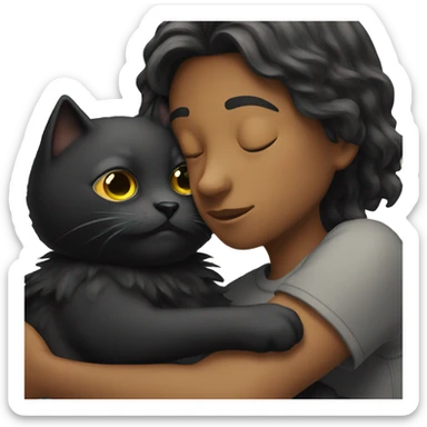 A teenager hugging a black cat that died sticker
