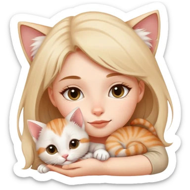l. A tiny kitten lies on a girl's head, purring softly, making a sweet sight. sticker