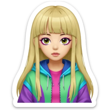  portrait-of-a-alien-k-pop-idol,-wearing-a-stylish-streetwear-outfit-with-layered-colorful-clothing,-long-hair-with-bangs,-makeup,- sticker