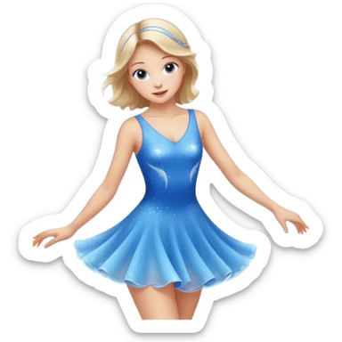 The ice skater girl in the sparkling blue dress spins gently sticker