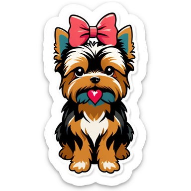 Yorkie blowing kiss with bow  sticker