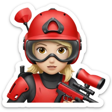 blond girl playing paintball with red paintball helmet sticker