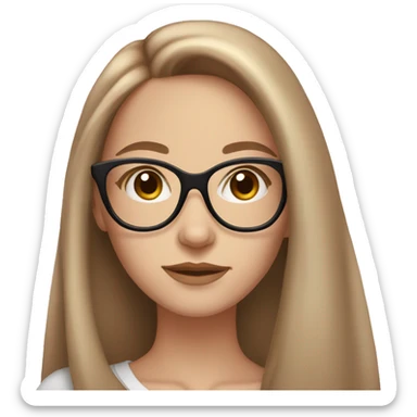 Glamorous girl with long light brown hair, brown eyes, pale skin, and light pink glasses sticker
