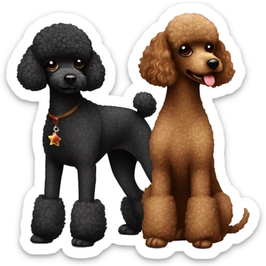 Black toy poodle with brown miniature poodle Christmas  sticker