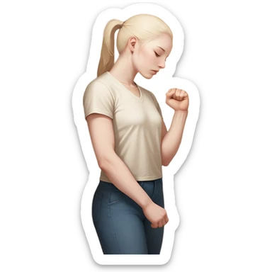 A person stands facing a wall with their hand on it, their shoulders hunched as if weighed down. A glowing, clenched fist of tension sits in their chest. But behind them, a doorway opens—light streaming through. The words "You are free" echo from inside. It’s the moment of  they can choose peace. sticker