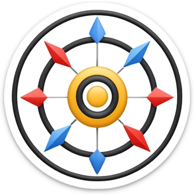 “Didactic emoji illustrating centripetal movement from the center outward, with a central dot and arrows expanding in all directions, clean flat design, bold lines, simple colors, educational style, transparent background.” sticker