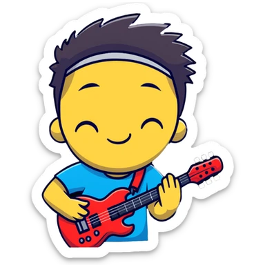 Musician's head and shoulders only, confident facial expression with half-closed eyes, subtle knowing smile, rockstar appearance, contemplating future success, no instruments sticker