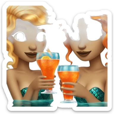 Three beautiful mermaids (light skin) drinking aperol sticker