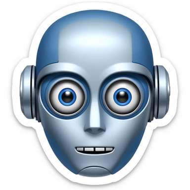 tête de robot cosmonaute bleu et blanc avec des yeux arondis bleu style cartoon sticker