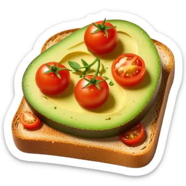 avocado toast cherry tomatoes on top and seasoning sticker