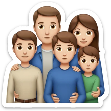 Family of 5 posed together, waist up, Caucasian, husband, wife, 3 boys, all with brown hair  sticker