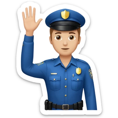 a white police man with one hand up telling the traffic to stop, hand a bit low sticker