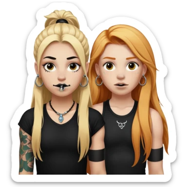 girl with long blonde hair, black tattoos and a septum piercing next to an athletic ginger girl a septum piercing sticker