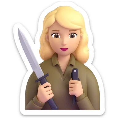 Blonde outdoorsy woman with a survival knife sticker