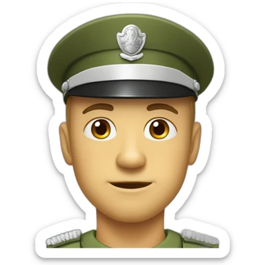 Fait moi un personnage Grand, mince, musclé, comme Papa, chauve, les yeux verts, nez, fin, habillé en militaire, non en pompier sticker