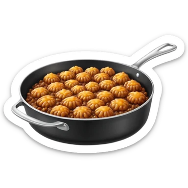 fried minced meat dish object icon, cooked minced meat in a pan, slightly crispy texture, glossy oil shine, 3D cartoon, mobile game icon style, centered, clean background, soft shadow, no text, no watermark
  sticker