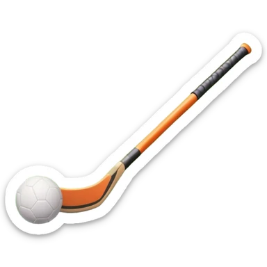 A field hockey stick and ball on a vibrant green grass field, with goalposts and clear field markings in the background. The scene emphasizes the bright, lush grass, highlighting the fast-paced and strategic nature of hockey on a well-maintained pitch. sticker