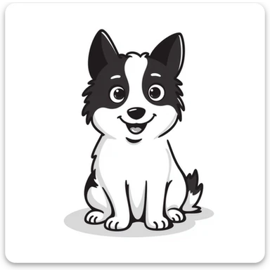 A pure white Border Collie dog sitting, with fluffy fur, alert pointed ears, and friendly expression sticker