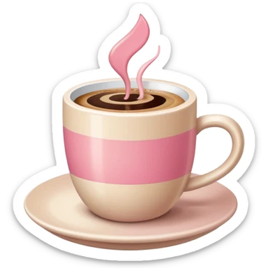 pastel beige and pink palette, lipstick a cup of coffee, a lipstick mark on the edge of the cup, soft grain texture, minimal flat design, no background, cozy pinterest vibe sticker