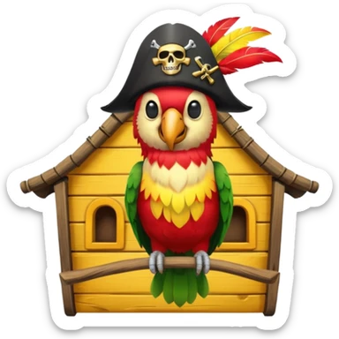 frontal view of an only Flying pirat parrot with a pirat hut sticker
