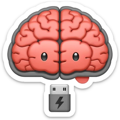 brain emoji with a low battery logo sticker