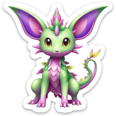 Shiny Exotic Cute Adorable Majestic Ethereal Sparkly Flygon-Espeon-Meganium-Shaymin-Hybrid-Creature with pattern-markings sticker