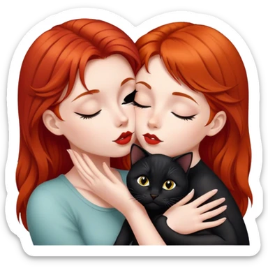 A red-haired girl kisses a black British cat  sticker