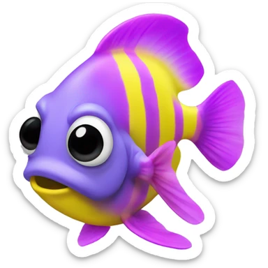 royal gramma tiny fish with purpleish pink front face and half front of body, neon yellow back half and black dot on top fin sticker