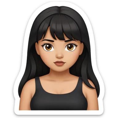 Latina girl with bangs black long hair in pony tail plus size black dress rolling eyes sticker