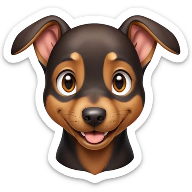 cinematic-comical-doberman puppy-portrait-emoji,-head-tilted-dramatically-with-an-exaggeratedly-amused-expression,-featuring-a-vibrant-black and tan-fur-with-a-lively-sheen,-wide,-expressive-brown-eyes-filled-with-playful-disbelief sticker