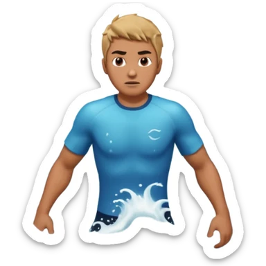 man standing in ocean waves, water splashing around him, determined expression, dynamic sea motion, cinematic ocean vibe, 3D cartoon style, mobile game icon style, clean background, no text, no watermark
  sticker