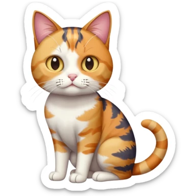 full body colourful calico tabby cat with disproportioned head with an anxious face and fully white front legs sticker
