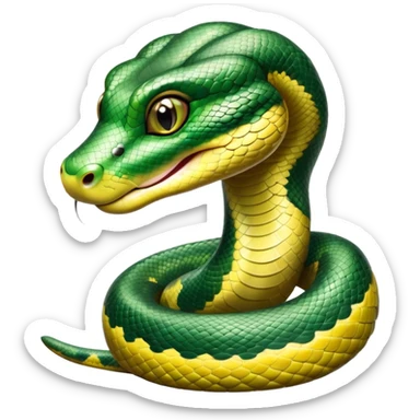 cinematic-cute-Green anaconda-portrait-emoji,-head-tilted-playfully-and-inquisitively,-with-a-sleek,-shimmering-body-adorned-with-detailed-scale-sriped patterns-and-round,-sparkling-eyes-full-of-wonder,-simplified-yet-irresistibly-adorable-features sticker