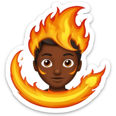 Character half burned / half restored, fire reversing direction sticker