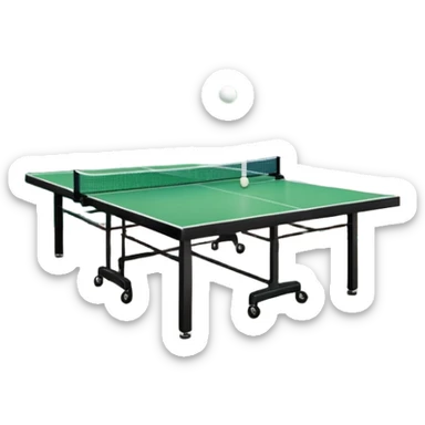 An open house garage that has a ping pong table. The view is from the street and the garage to a house is shown and it’s open sticker