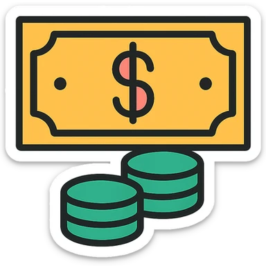 money, various interpretations, lineal color icon with black outlines sticker