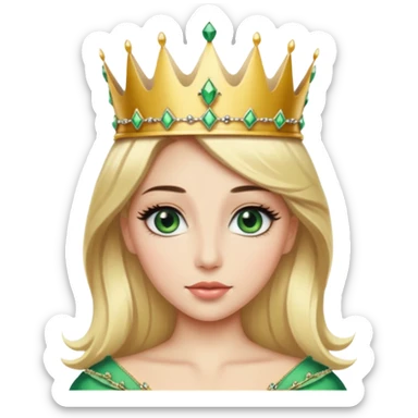 Emoji d’une femme blonde aux yeux en amande vert avec de long cils noir et une couronne avec écrit Princesse Elite sticker