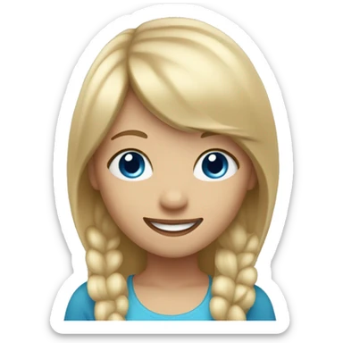 girl with blonde hair long with fringe and blue eyes welcoming happy sticker