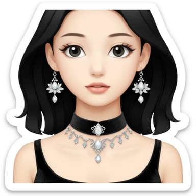 hace un choker Delicado, romántico y soñador. Detalles finitos, quizá con brillito sutil o algo simbólico. negro con plateado. Que parezca salido de Pinterest. sticker