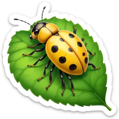  cute yellow lady bug on leaf sticker
