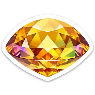 round cut gemstone with delicate golden yellow color, holographic rainbow fire, brilliant facets sticker