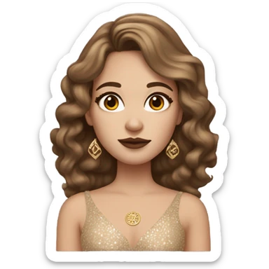 Create the zodiac sign leo as a pale brunette brown hair girl with elaborate makeup and dress that matches the zodiac sign  sticker