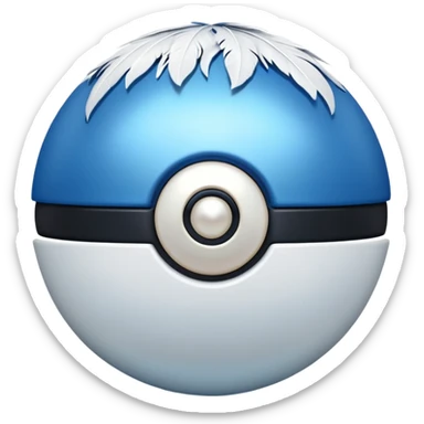 blue pokeball emoji, top half is a more saturated blue, bottom half is white, black stripe, with a white sheen, with a pearlescent finish, with a feather effect sticker