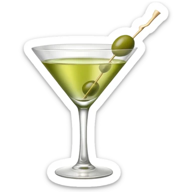 martini with 3 green khaki olives all stuck at the same 1 stick and same size . liquid should be a clear white color like water kinda  sticker